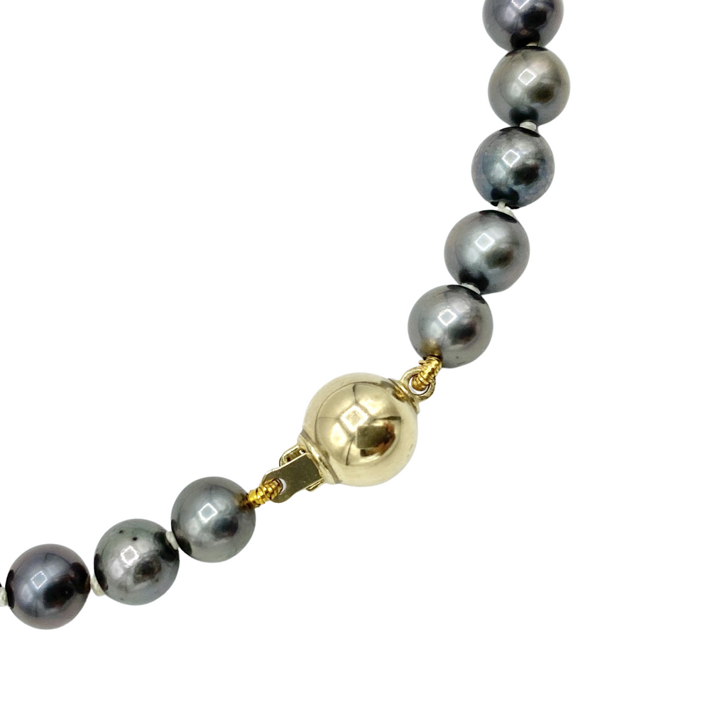 9ct Yellow Gold, Black Pearl Necklace - Maudes The Jewellers