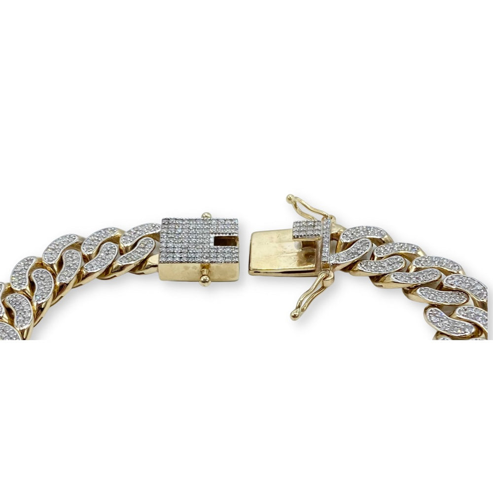 9ct Yellow Gold and Diamond Curb Chain Bracelet