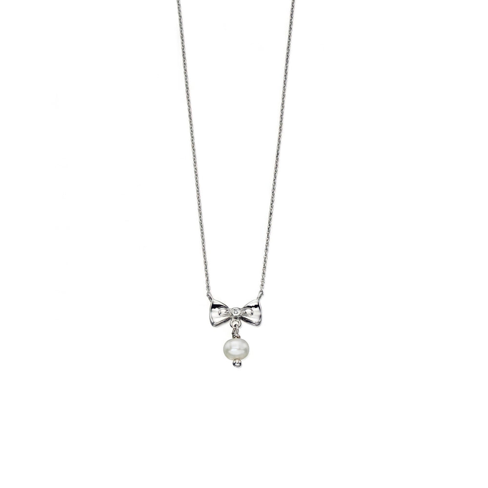 D for Diamond Children’s Sterling Silver Bow and Pearl Necklace