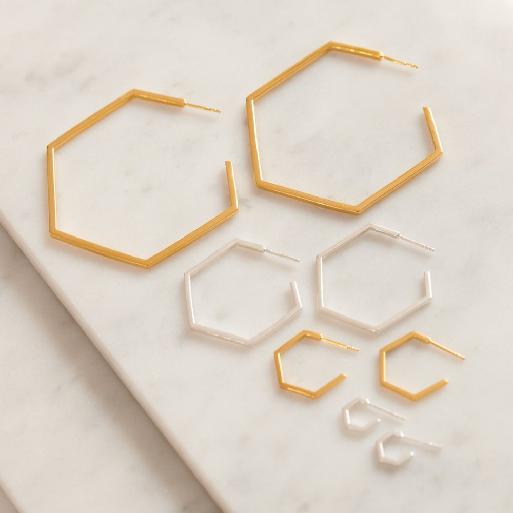 Rachel Jackson Mini Hexagon Hoop Earrings | Silver