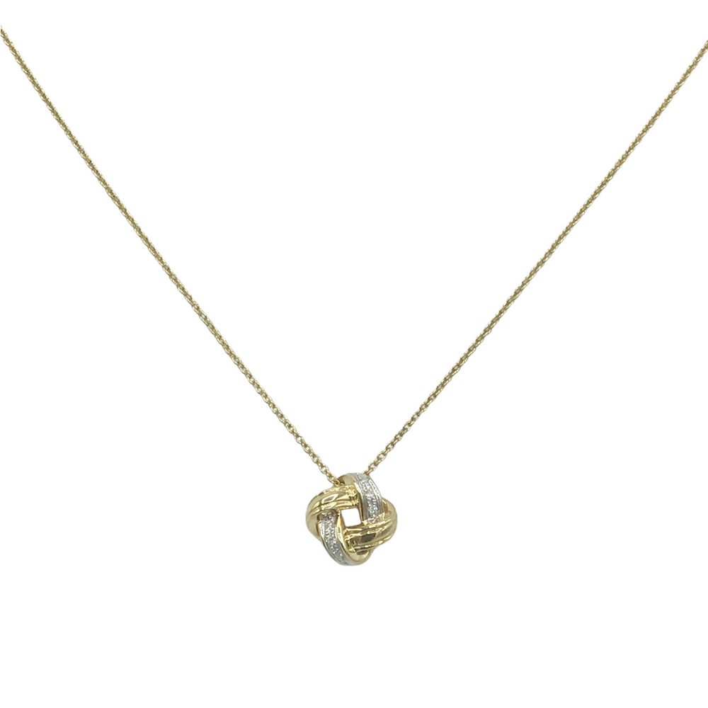 9ct Yellow Gold, Diamond Knot Pendant and Chain - Maudes The Jewellers