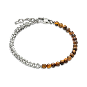 Unique & Co | Stainless Steel Bracelet with Brown Tigers Eye Beads