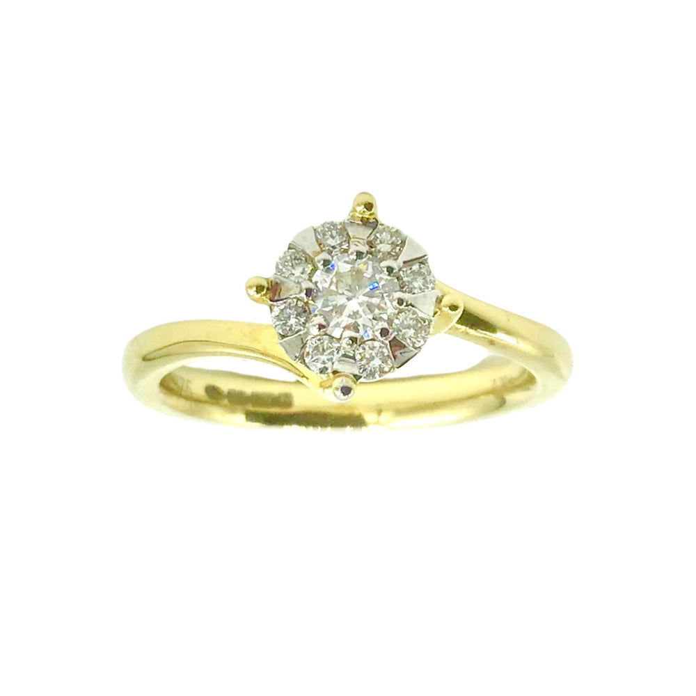 9ct Yellow Gold, Diamond Cluster Engagement Ring - Maudes The Jewellers