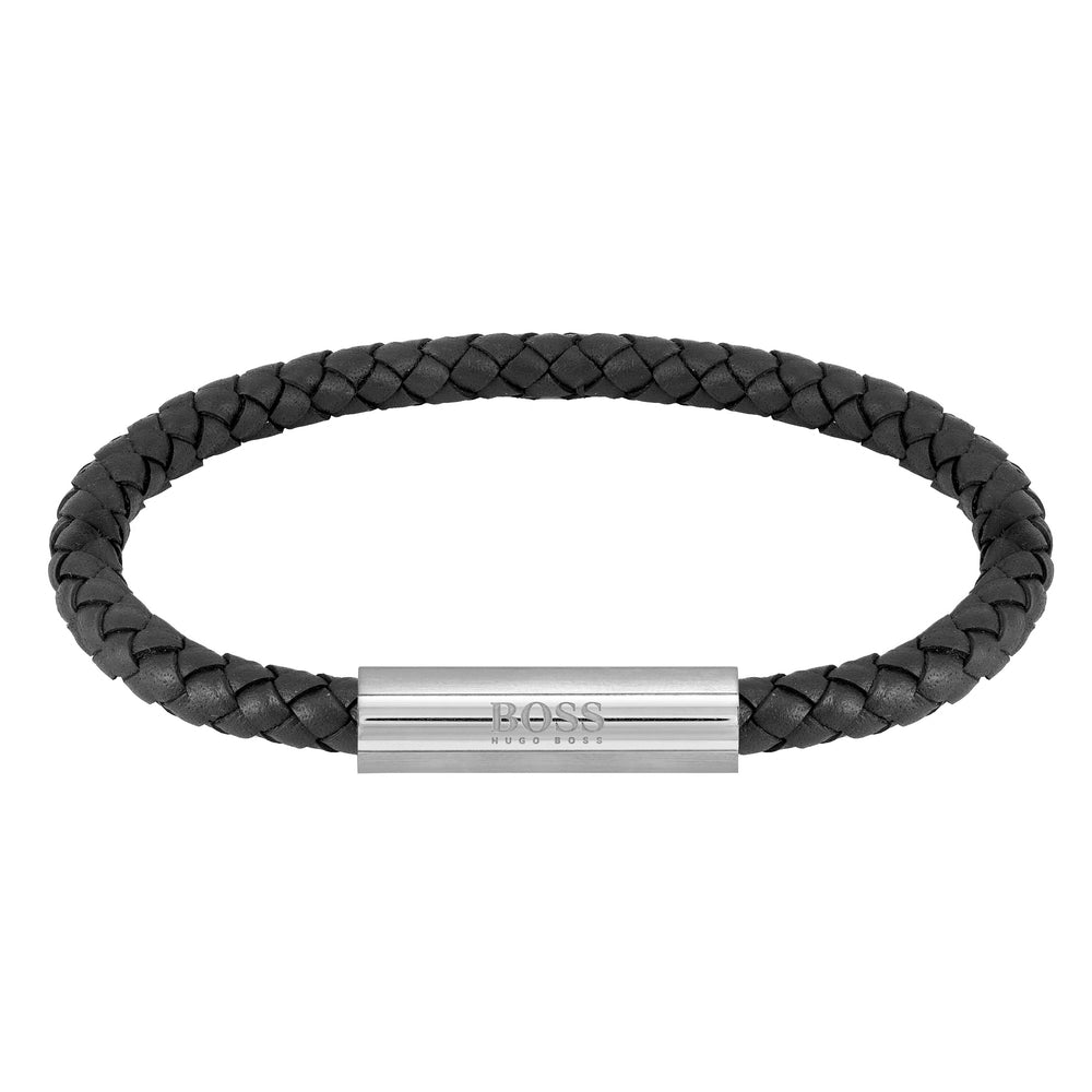 Boss | Gents Black Braided Leather Bracelet