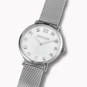 Coeur De Lion Watch | Round Mother of Pearl Milanaise Stainless Steel Silver