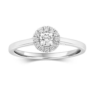 9ct White Gold, Diamond Solitaire Halo Ring