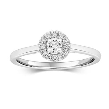 9ct White Gold, Diamond Solitaire Halo Ring