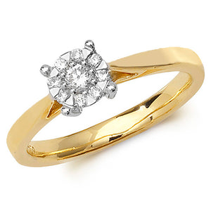 9ct Yellow Gold Round Diamond Illusion Solitaire Ring