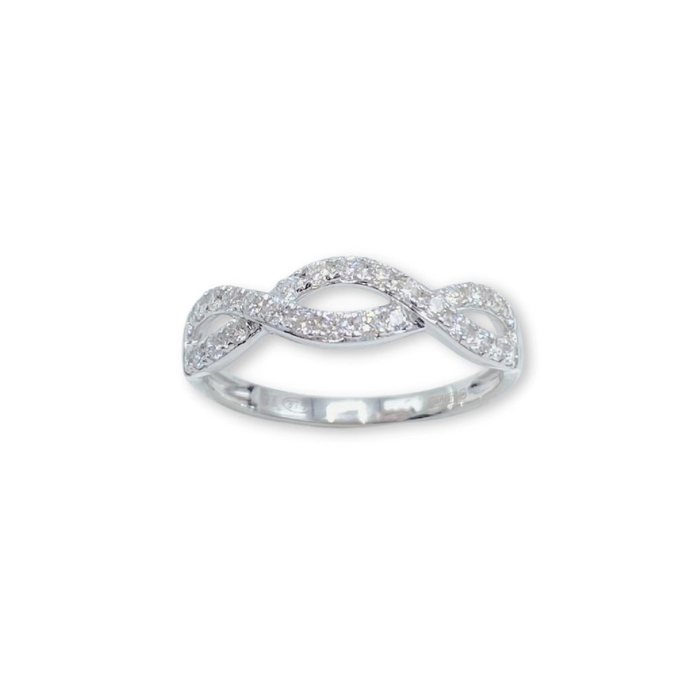 9ct White Gold and Diamond Crossover Ring