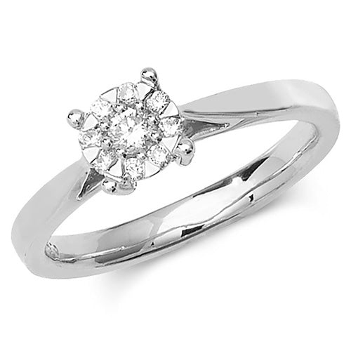 9ct White Gold, Diamond Illusion Solitaire Engagement Ring