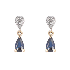 9ct Yellow Gold, Sapphire and Diamond Drop Earrings