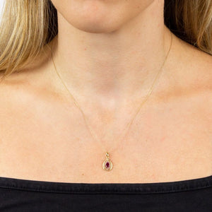 9ct Yellow Gold,  Cut Out Ruby Teardrop Pendant and Chain