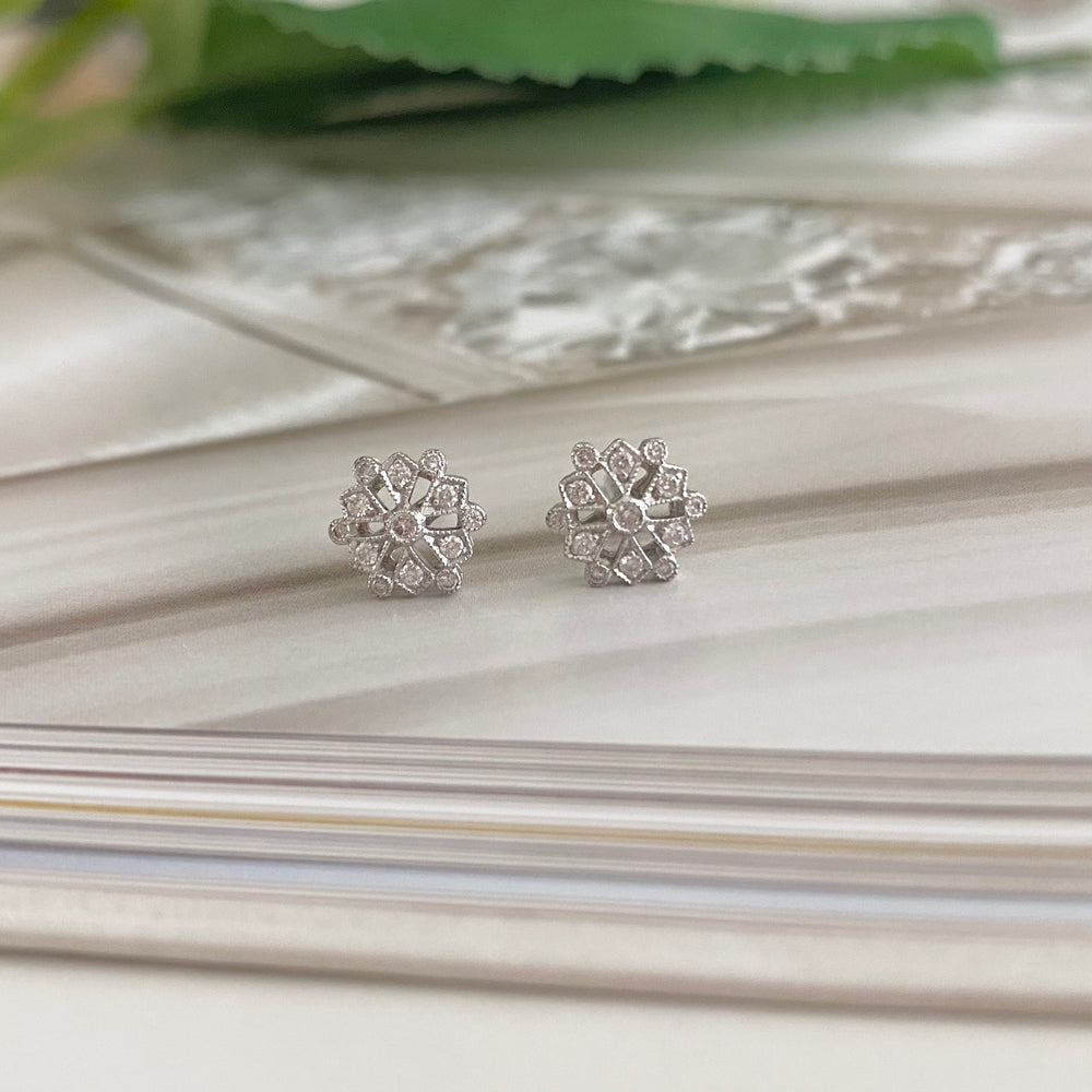 18ct White Gold and Diamond, Art Deco Style Earrings - Maudes The Jewellers