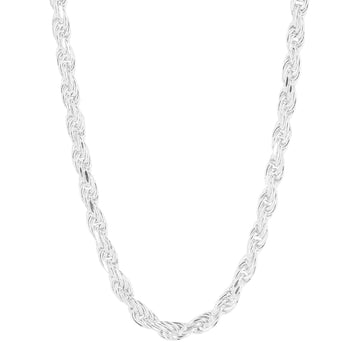Sterling Silver Diamond Cut Rope Chain Necklace