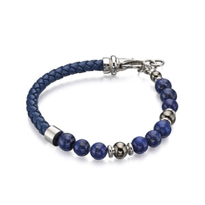 Fred Bennett Blue Lapis Bead and Blue Leather Bracelet