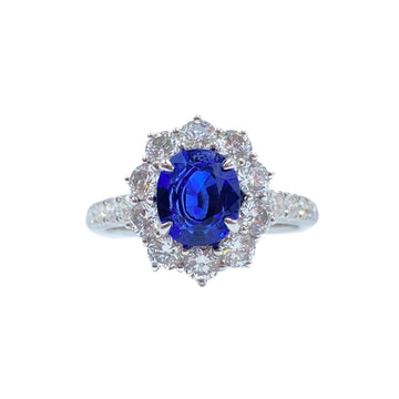 18ct White Gold, Oval Sapphire and Diamond Ring