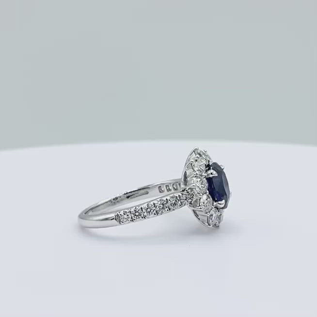 
            
                Load and play video in Gallery viewer, 18ct White Gold, Oval Sapphire and Diamond Ring
            
        