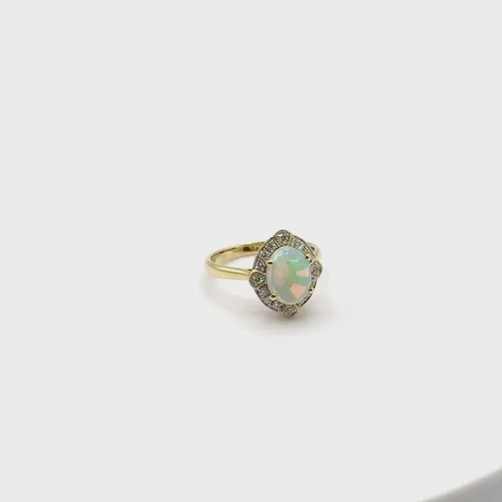 
            
                Load and play video in Gallery viewer, 18ct Yellow Gold, Opal and Diamond Ring
            
        