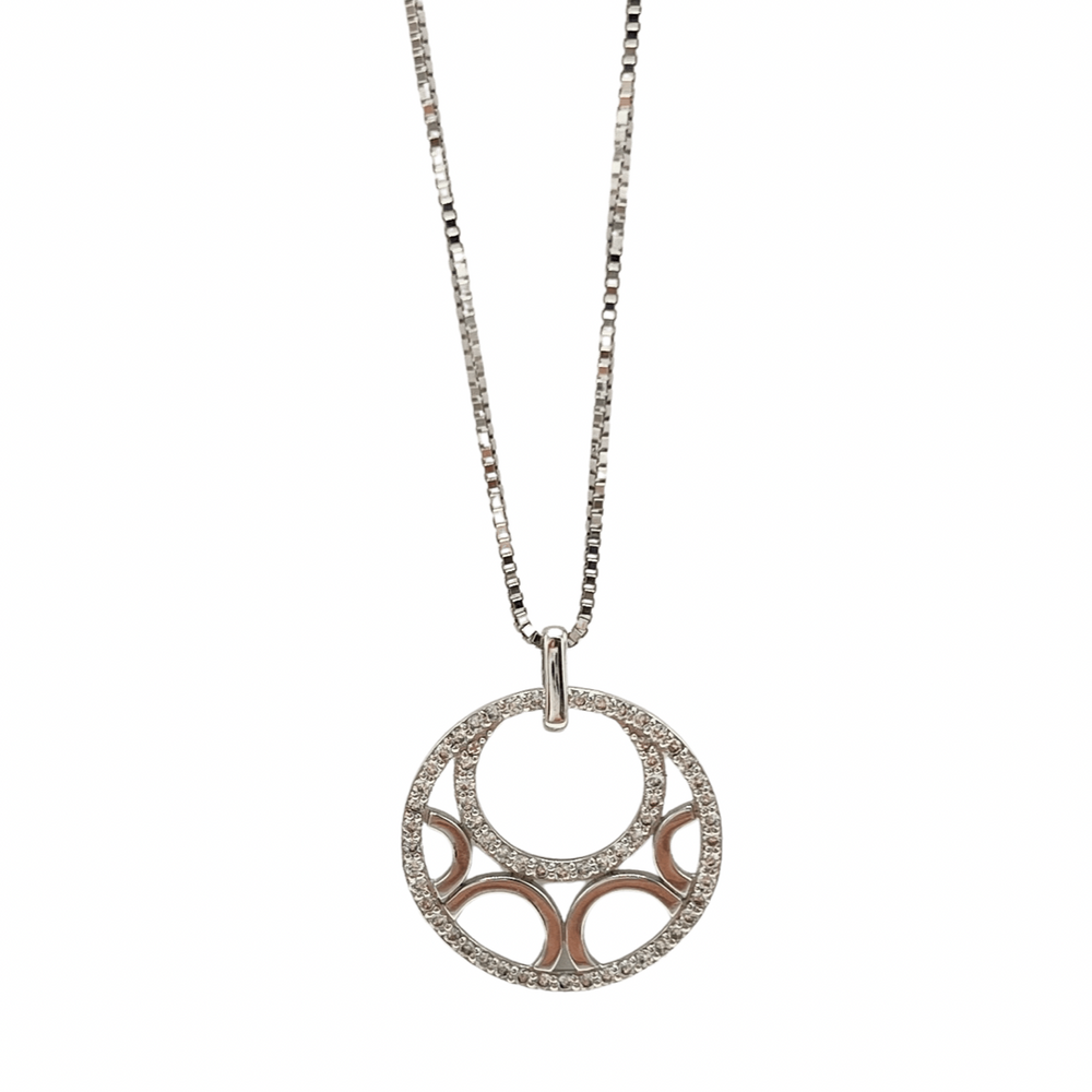 9ct White Gold and Diamond Circle Pendant and Chain - Maudes The Jewellers
