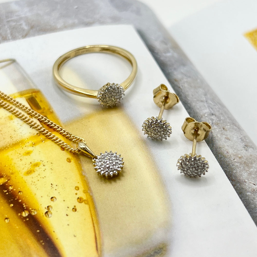 9ct Yellow Gold Urchin Diamond Cluster Earrings