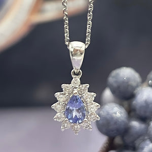 18ct White Gold, Tanzanite and Diamond Pendant and Chain - Maudes The Jewellers