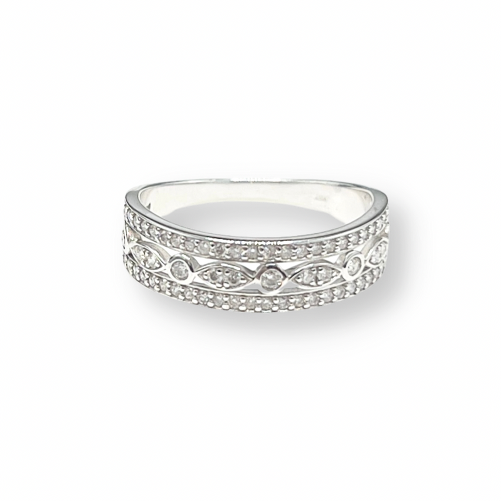9ct White Gold Diamond Fancy Band Ring