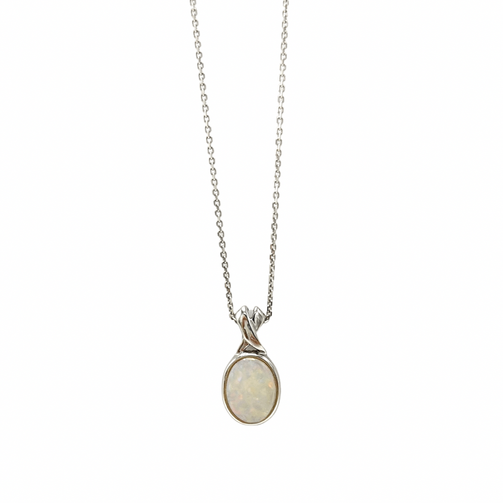14K Opal Pendant on a 9ct White Gold Chain