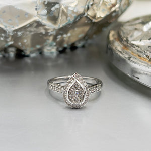 9ct White Gold, Diamond Cluster Pear Shaped Engagement Ring