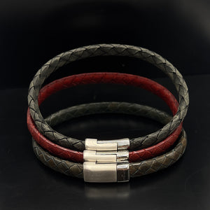 
            
                Load image into Gallery viewer, Unique &amp;amp; Co | Antique Red Leather Bracelet with Matte Polish Steel Clasp
            
        