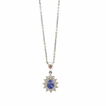 18ct White Gold, Tanzanite and Diamond Pendant and Chain
