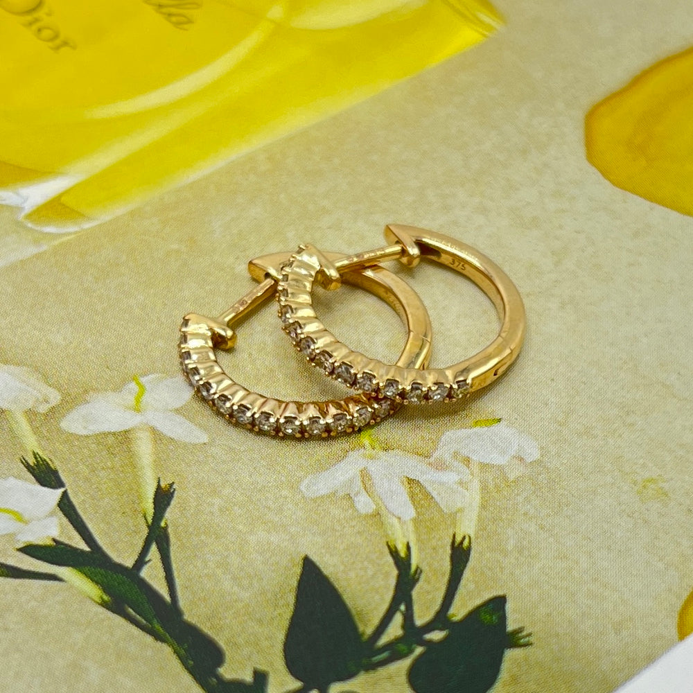 9ct Yellow Gold & Diamond Hoop Earrings