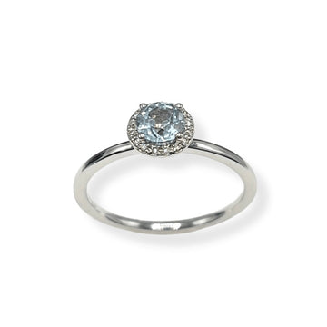 9ct White Gold Blue Topaz & Diamond Ring