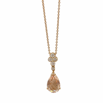 18ct Rose Gold, Morganite and Diamond Pendant and Chain