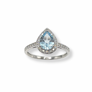 18ct White Gold Blue Topaz & Diamond Pear Ring